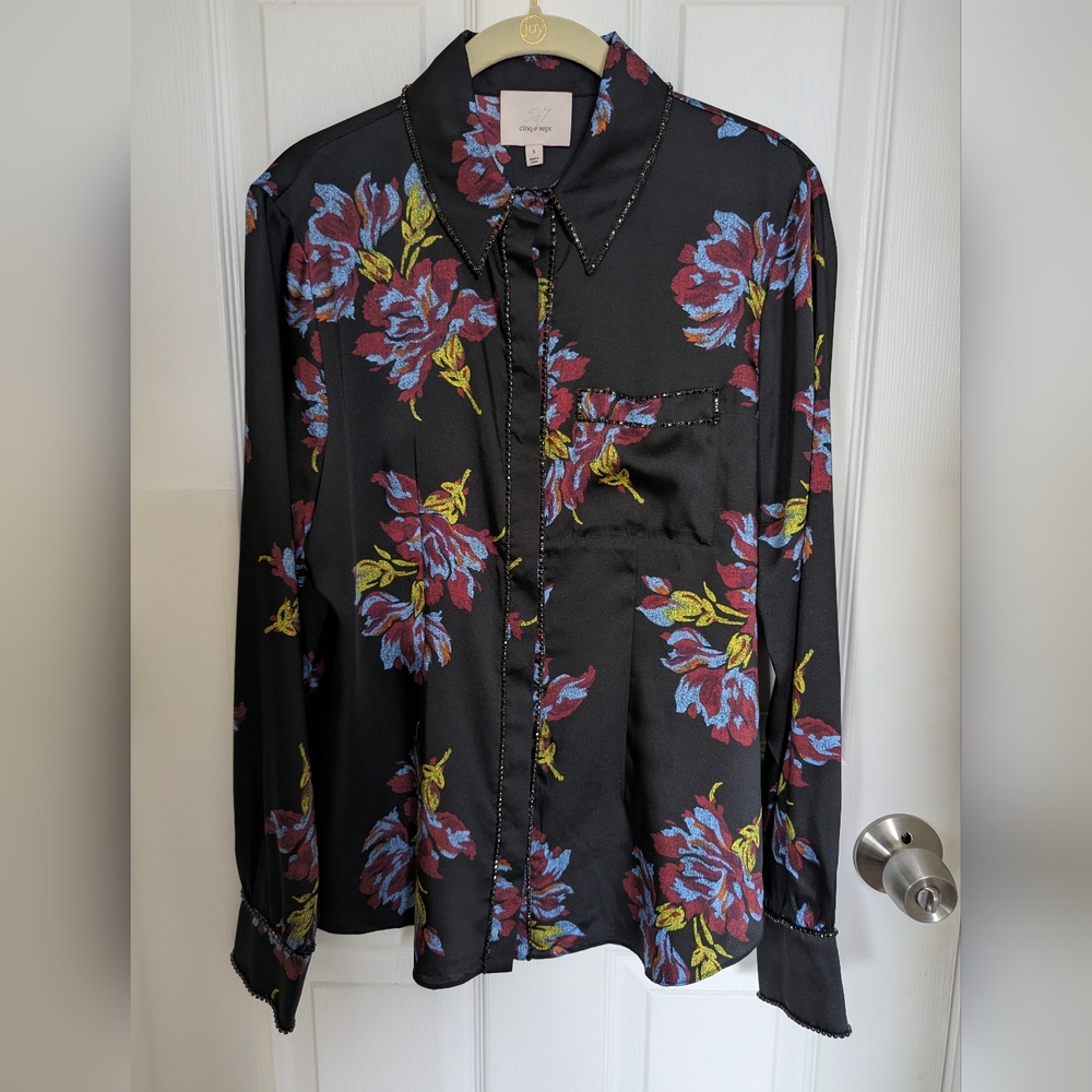 Cinq à Sept Blanche Floral Beaded Blouse in Black Multicolored